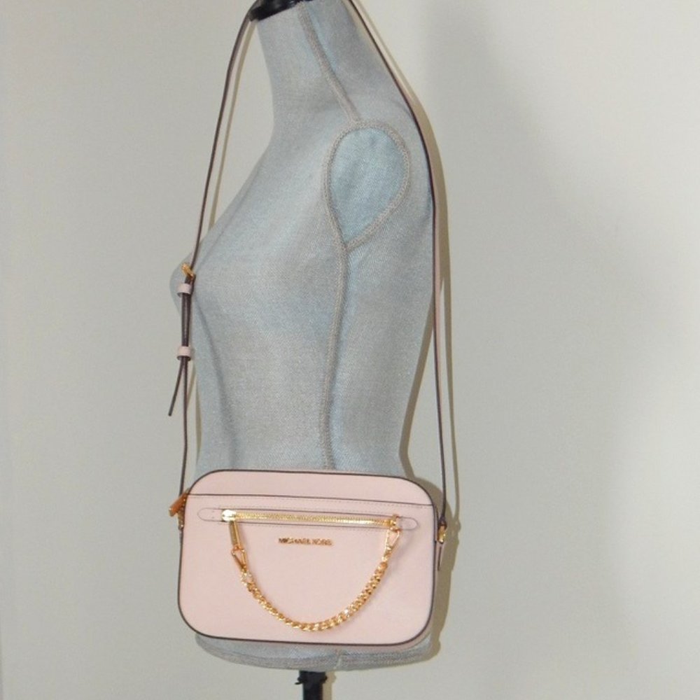 NWT Michael Kors Jet Set Item Leather LG EW Zip Chain XBody Bag Powder Blush